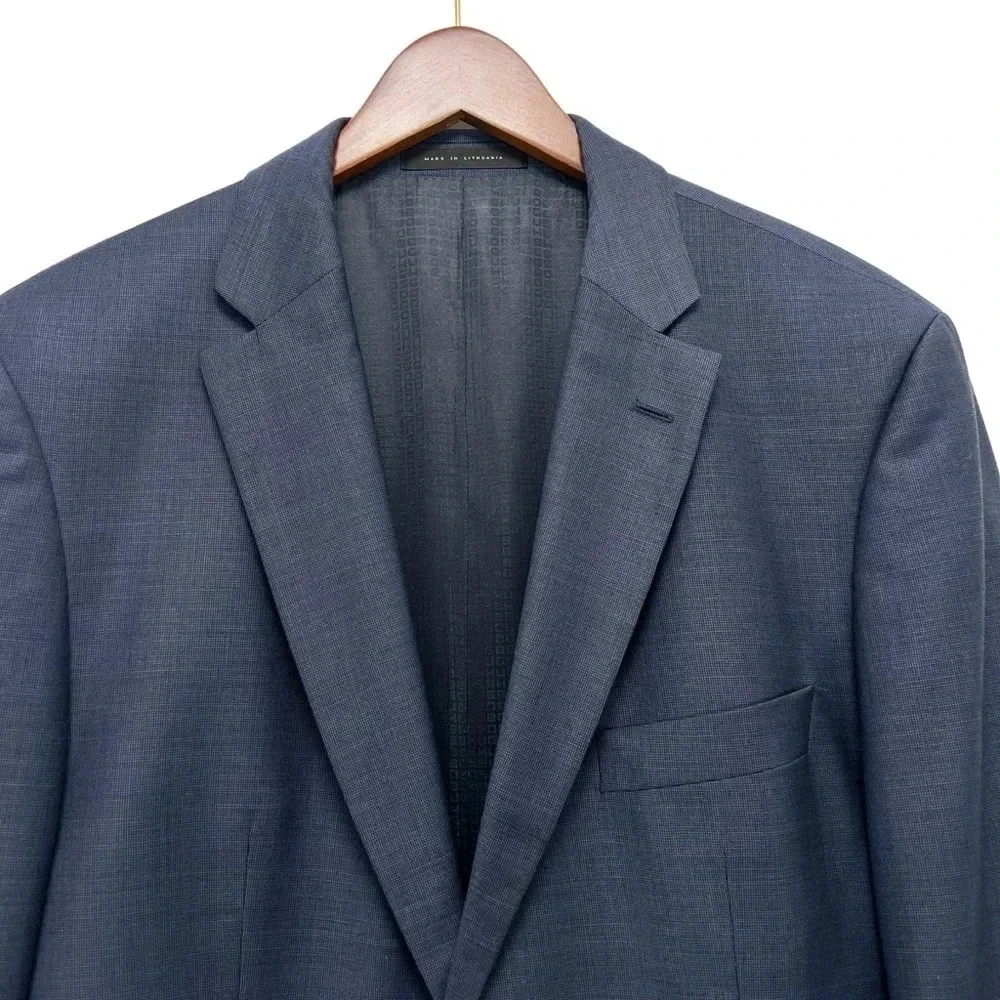 Hugo Boss Blue Micro Check Suit Jacket Blazer Coat Super 100 Modern Fit Men 42 L - Picture 4 of 12
